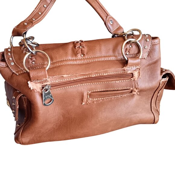 Montana West Western Style Brown Faux Leather Handbag Studded Cross Buckle - Picture 4 of 10